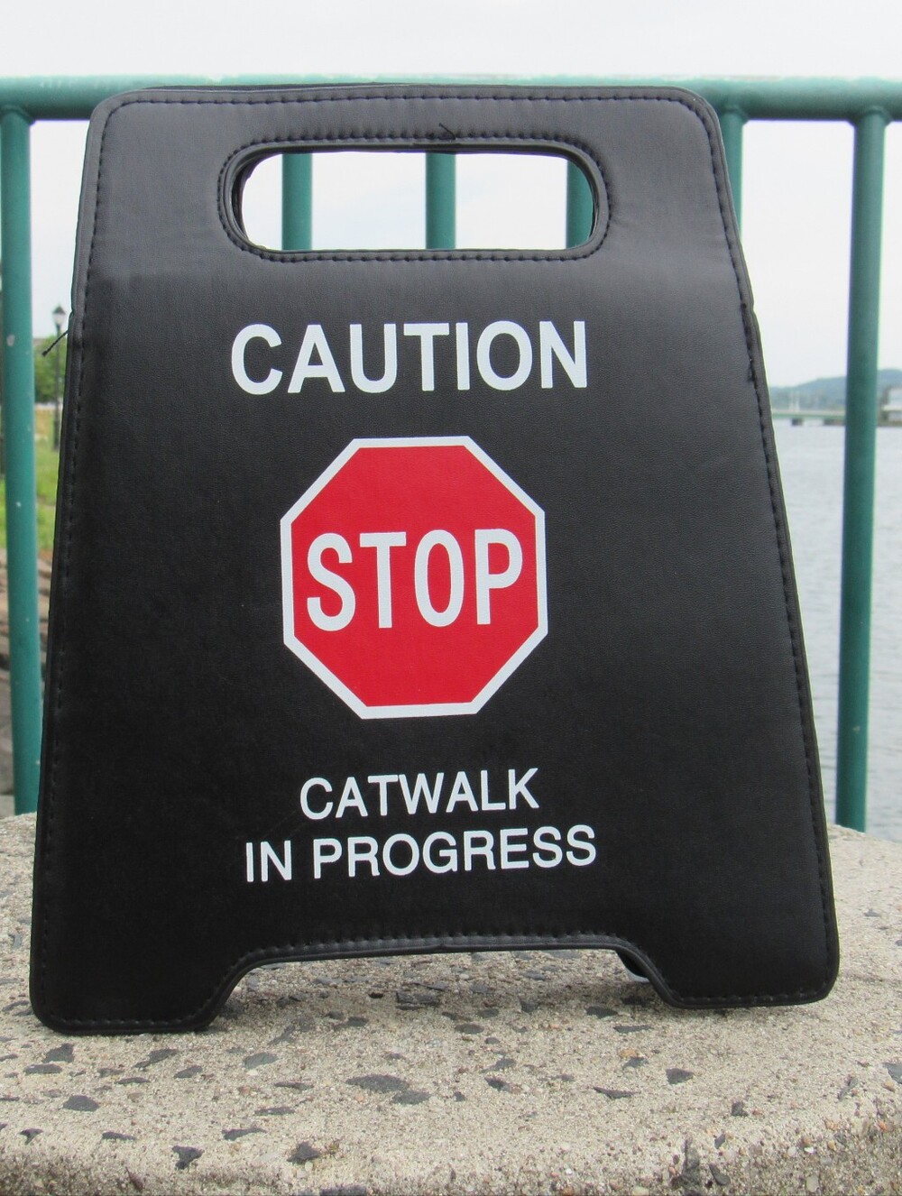 Black Clutch/Crossbody Bag with 'Caution Stop' Graphic